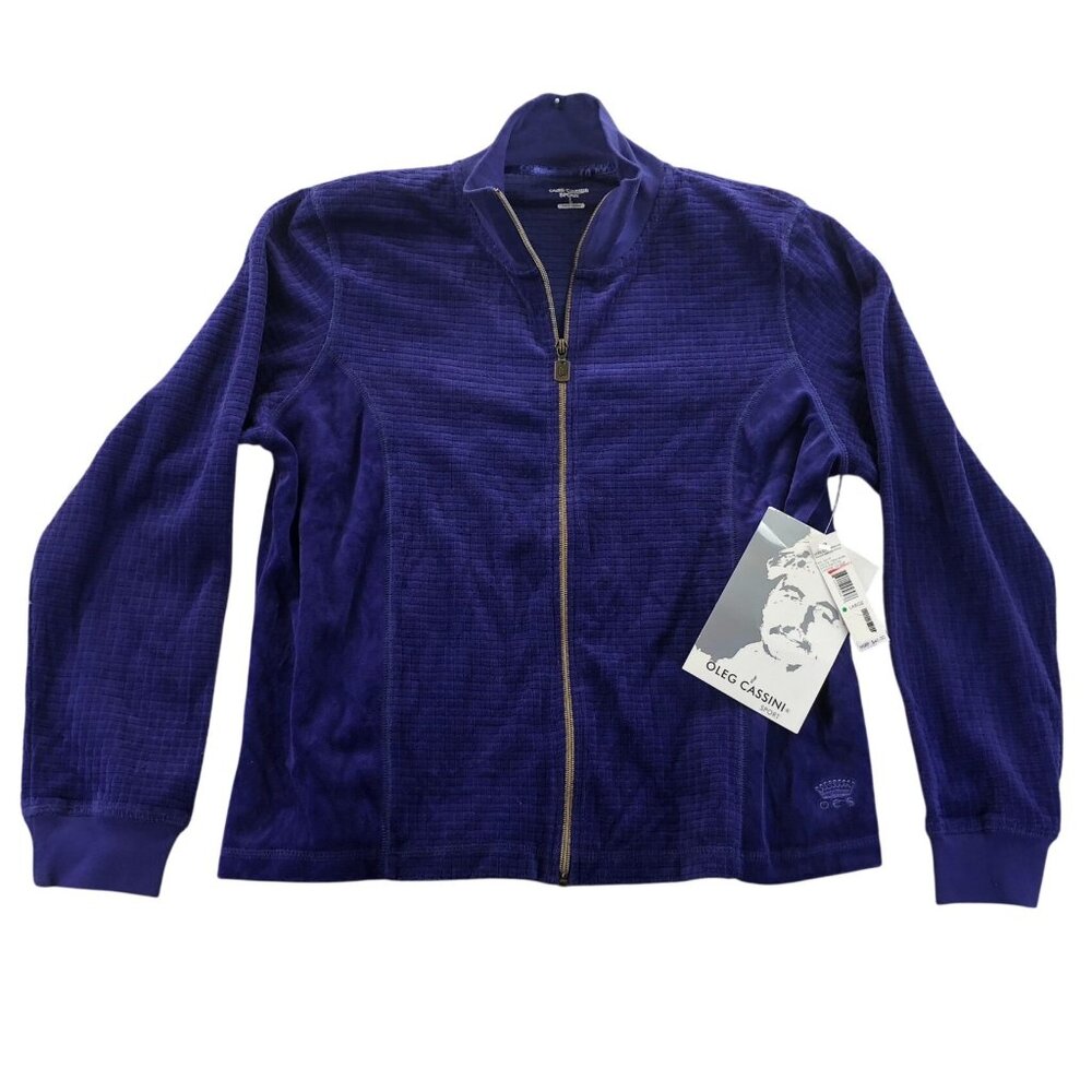 NWT Oleg Cassini Sport Womens J'Adore Velour Jacket Large Purple Full-Zip Cozy